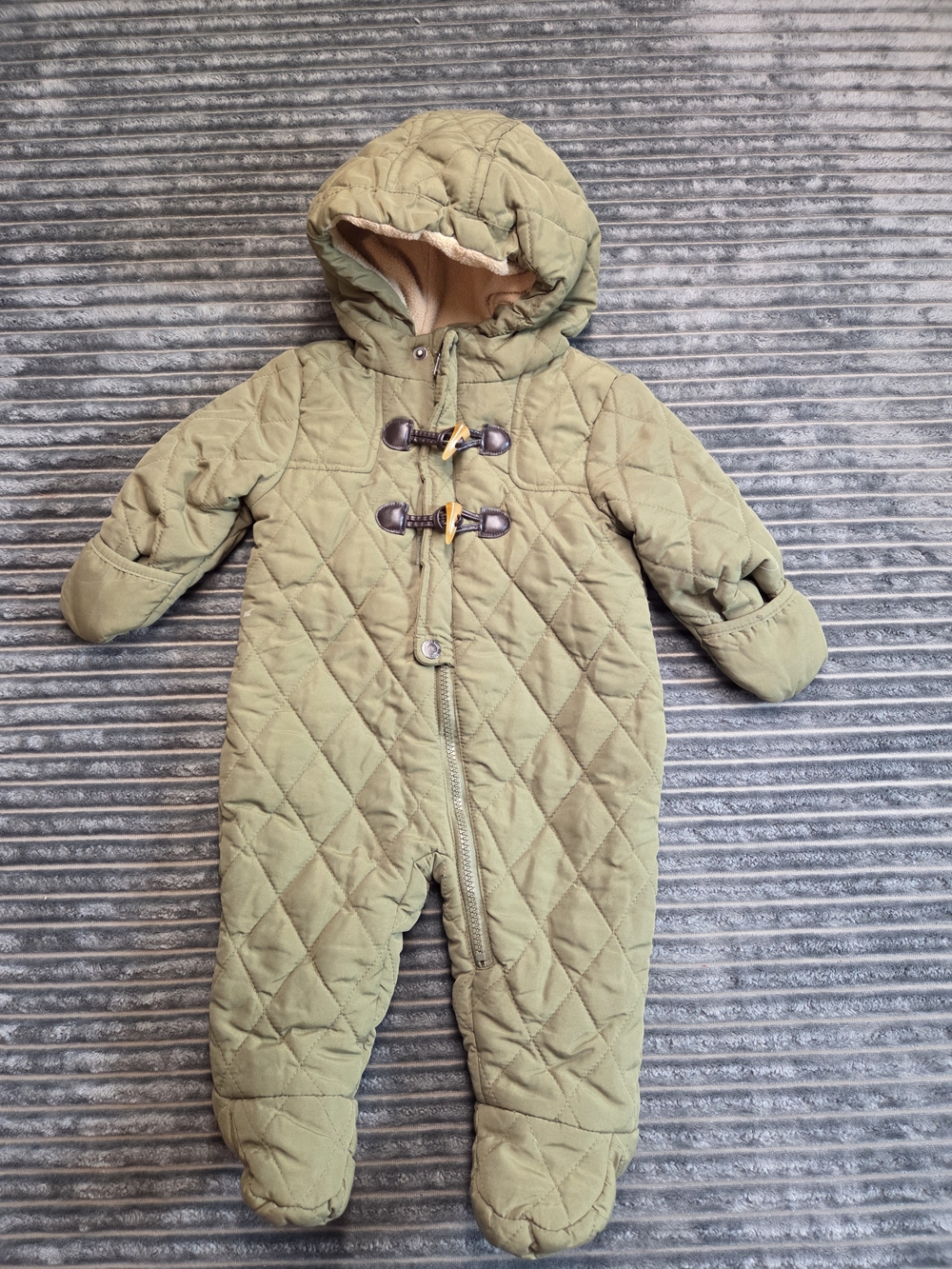 Perry Ellis Olive Green Quilted Hooded Baby One-Piece